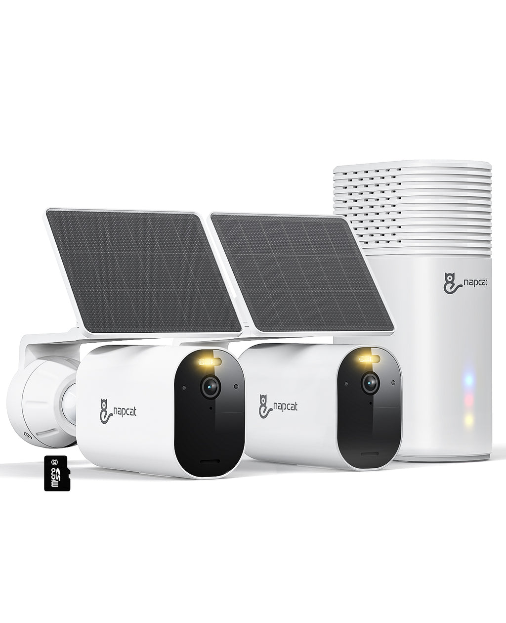 5MP Wireless Battery-Power Solar Camera System with Solar Panel(2-Cams Kit), No Network Needing Optional, Local Storage, No Monthly Fee