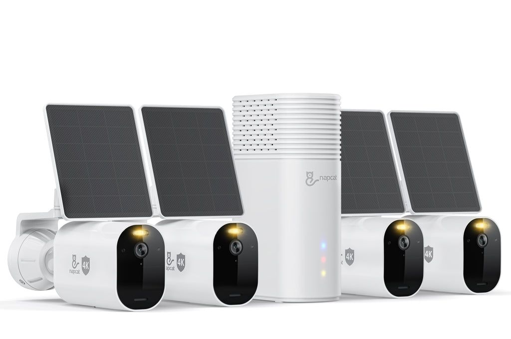 4K HD Wireless Battery-Power Solar Camera System with Solar Panel(4-Cams Kit), No Network Needing Optional, Local Storage, No Monthly Fee