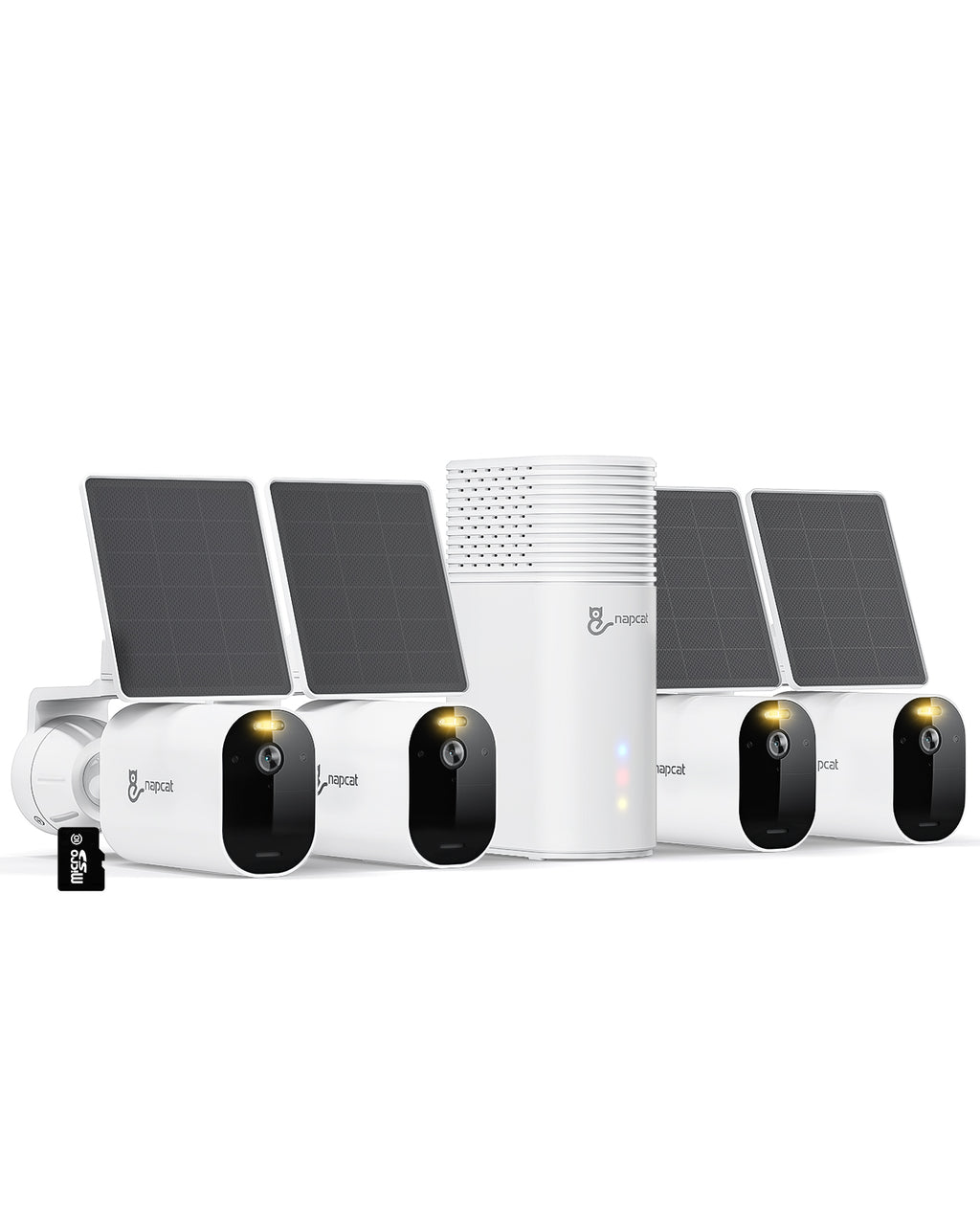 5MP Wireless Battery-Power Solar Camera System with Solar Panel(4-Cams Kit), No Network Needing Optional, Local Storage, No Monthly Fee