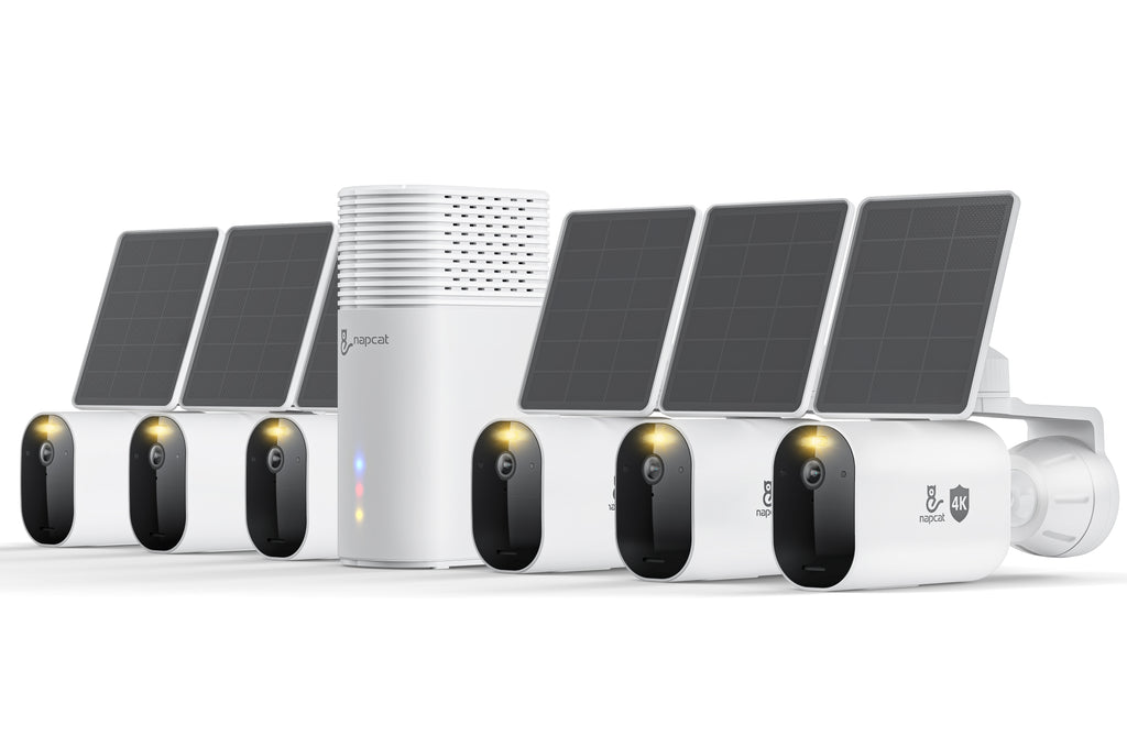 4K HD Wireless Battery-Power Solar Camera System with Solar Panel(6-Cams Kit), No Network Needing Optional, Local Storage, No Monthly Fee